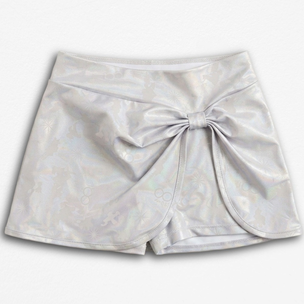 Disney 100th Anniversary Girls Swim Skirt Iridescent Silver Bow Size 7/8